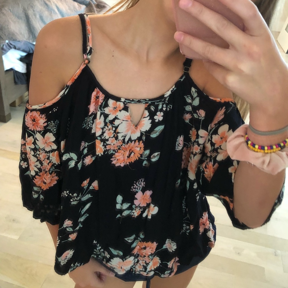 Black Floral off the shoulder top
